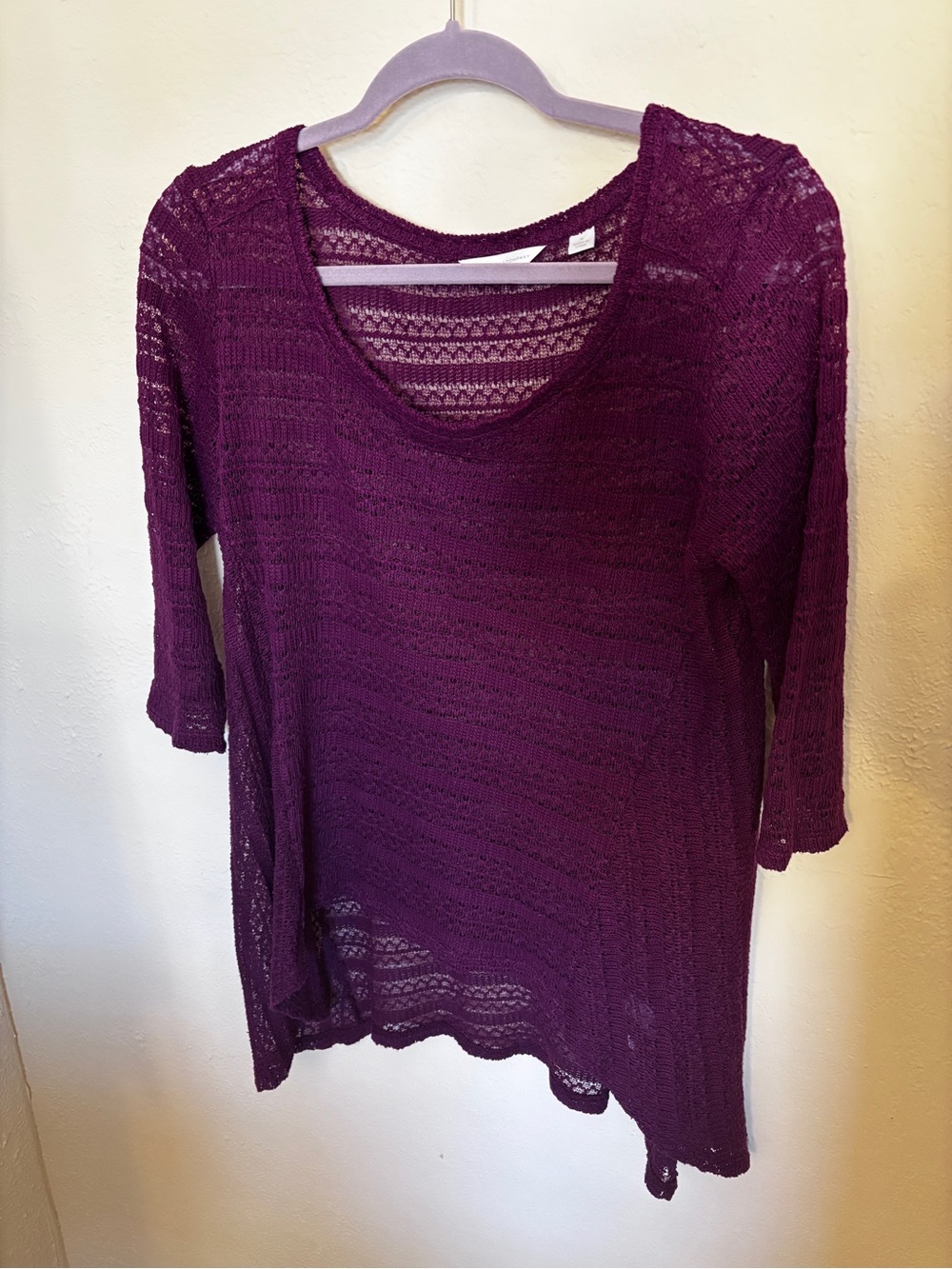 New York & Company Plum Open-Knit Scoop Neck Sweater